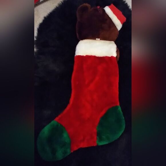 Plush Brown Teddy Bear Christmas StockingMeasures Approximately 13" wide x 31" - Picture 3 of 3